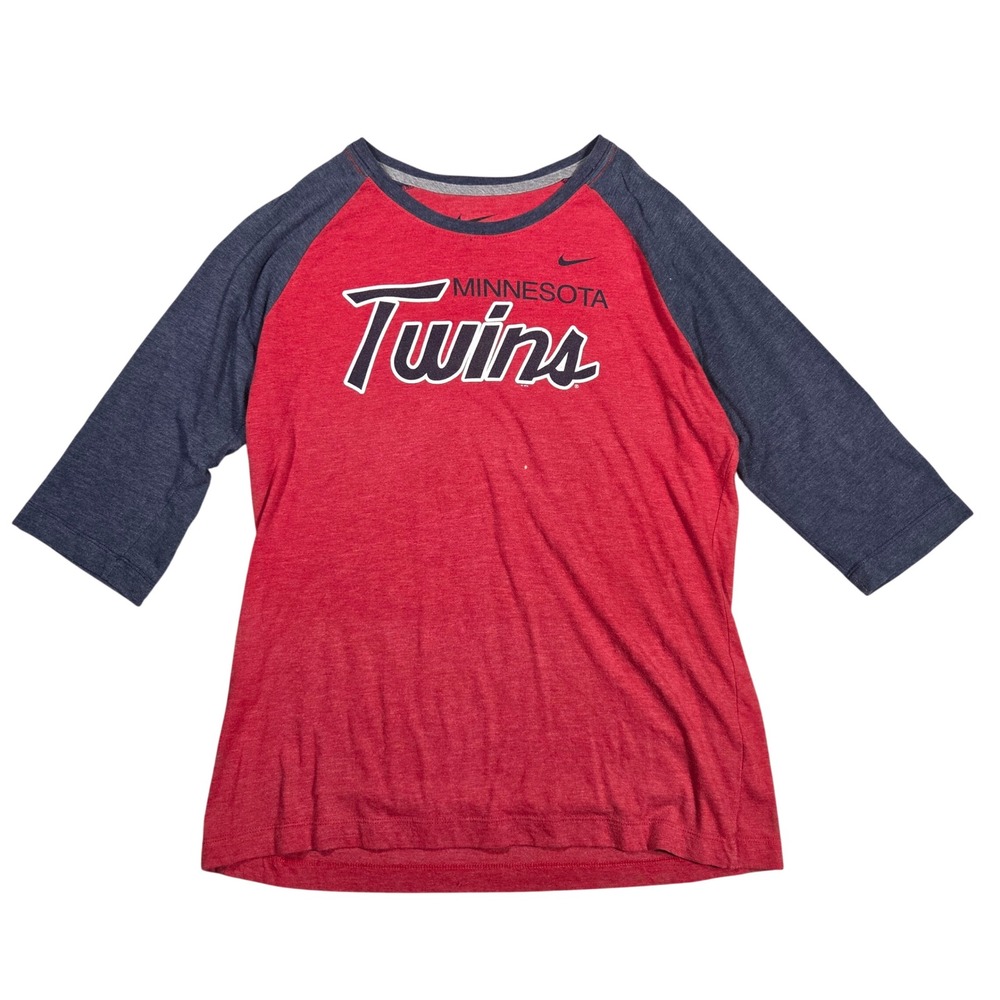 Nike Minnesota Twins MLB Raglan 3/4 Sleeve Baseball Tee Red Grey Slim Fit XL